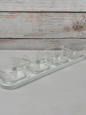 Zak Designs Acrylic Condiment Serving Tray Set 4 Clear Square Bowls